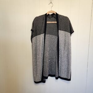 St. John Navy Blue Knit Open Front Poncho Scarf Wrap Cardigan Wool Cashmere